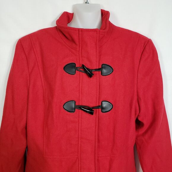 Rampage Womens Peacoat Size XL Red Toggle Full Zip Pockets Animal Print Lining - Picture 3 of 12